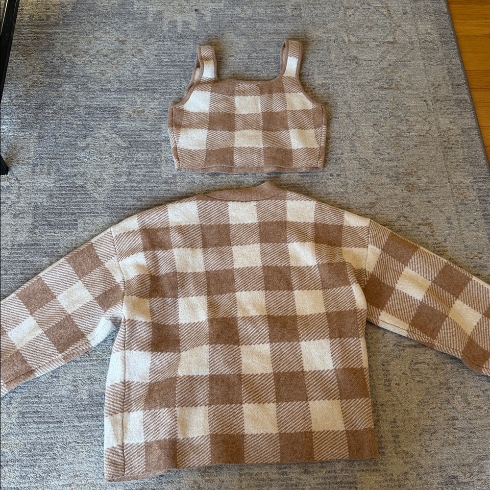 Reformation Checkered Brown and Cream Cardigan Set - Picture 10 of 10